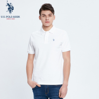 USPOLO ASSN（100%棉）夏季新款男士polo衫休闲翻领短袖透气商务青年纯色polo衫
