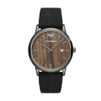 阿玛尼(EMPORIO ARMANI)手表 欧美品牌新款棕色自然木纹男表 简约男士石英表AR11156