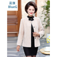 蓝旗妈妈秋装仿水貂绒外套新款中年女洋气中老年秋冬季短款上衣
