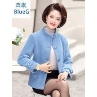 蓝旗中年女短款上衣新款妈妈装秋冬仿水貂绒外套老年人毛呢外套女