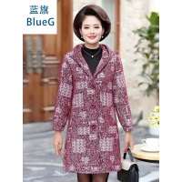 蓝旗妈妈冬装水貂绒中老年人秋冬连帽大衣中年女洋气毛呢外套