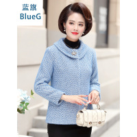 蓝旗妈妈秋装新款毛呢外套洋气短款上衣中老年女装秋冬呢子开衫