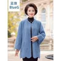 蓝旗中老年妈妈秋季毛呢外套新款中长款老年女秋季洋气上衣外套