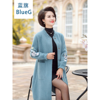 蓝旗妈妈秋装水貂外套洋气新款中老年女冬装中长款阔太太毛呢大衣外套