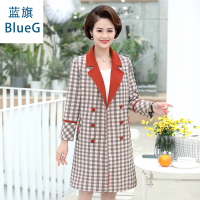 蓝旗(BLUEG)2020年春款中长款妈妈装复古过膝宽松风衣外套