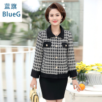 蓝旗(BLUEG)中老年短款春季复古呢子西装外套