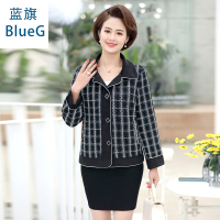 蓝旗(BLUEG)妈妈春装中老年洋气小香风西装短款格子外套