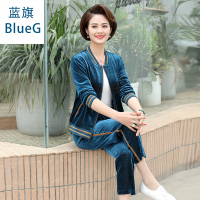 蓝旗(BLUEG)妈妈装2020年春装新款洋气中老年女装年轻两件套外套套装