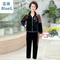 蓝旗(BLUEG)中老年妈妈装春季金丝绒休闲时尚运动两件套套装