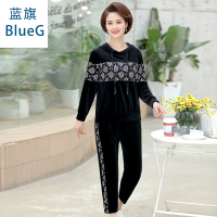 蓝旗(BLUEG)妈妈春季金丝绒休闲运动套装两件套外套套装