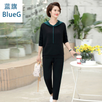 蓝旗(BLUEG)春季2020新款中老年妈妈装金丝绒时尚洋气两件套套装