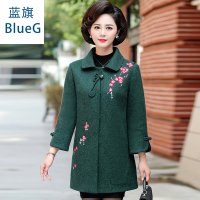 蓝旗(BLUEG)女士冬季中长款中老年妈妈装高贵毛呢大衣外套