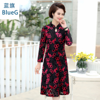 蓝旗(BLUEG)女士中老年妈妈装2020年春季新款时尚旗袍连衣裙