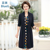 蓝旗(BLUEG)女士中老年妈妈装2020年春季新款收腰修身时尚连衣裙