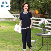 蓝旗(BLUEG)女士中老年春季妈妈装春季时尚休闲女装2件套装