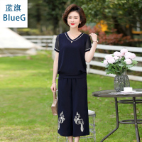 蓝旗(BLUEG)女士中老年2020春季妈妈装春季时尚休闲女装2件套装