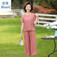蓝旗(BLUEG)女士2020春季中老年妈妈装时尚休闲女装2件套装