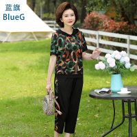 蓝旗(BLUEG)女士2020春季中老年妈妈装时尚休闲系列女装2件套装