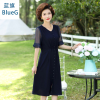 蓝旗(BLUEG)女士中老年春季妈妈装时尚休闲风系列连衣裙