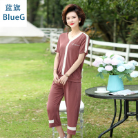 蓝旗(BLUEG)女士中老年2020春季妈妈装时尚休闲装套装