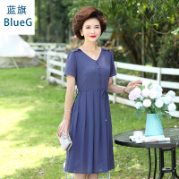 蓝旗(BLUEG)女士春季时尚中老年休闲风系列妈妈装装连衣裙