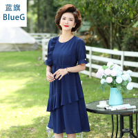 蓝旗(BLUEG)女士2020新款中老年时尚休闲妈妈装连衣裙