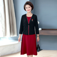 蓝旗(BLUEG)女士妈妈装中老年春季2020款妈妈装时尚休闲连衣裙套装