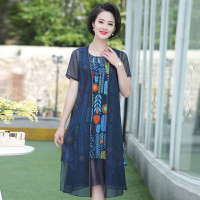 蓝旗(BLUEG)女士妈妈装中老年春季2020款妈妈装时尚休闲连衣裙2件套套装