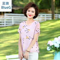 蓝旗(BLUEG)女士中老年夏装40岁洋气T恤上衣