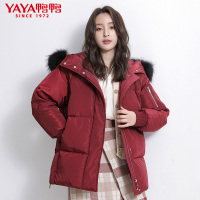 鸭鸭/YAYA 冬季新款羽绒服女士时尚宽松纯色连帽外套