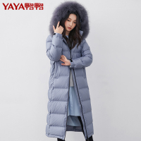 鸭鸭 90鸭绒冬季新款女士羽绒服中长款过膝修身时尚大毛领外套