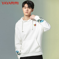 鸭鸭(yaya)卫衣男连帽潮牌2021年春季新款时尚印花男士白色宽松纯棉外套