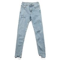 鸭鸭(yaya)女士时尚休闲牛仔裤棉修身破洞长裤牛仔微弹直筒裤子DSH06G0020