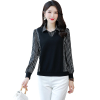 鸭鸭(yaya)中老年女装时尚休闲衬衫假两件翻领长袖上装妈妈装