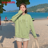 鸭鸭（79.4%棉）春季新款女士连帽卫衣时尚开叉前短后长宽松韩版长袖上衣
