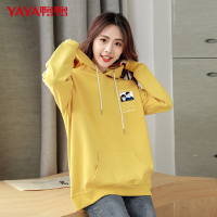鸭鸭（80%棉）春季新款女士连帽卫衣时尚印花宽松韩版长袖