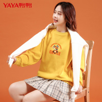 鸭鸭（79.4%棉）春季新款女士圆领卫衣韩版宽松长袖时尚印花