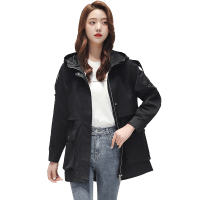 鸭鸭(61.7%棉)2021新款女春装中长款夹克外套韩版宽松小个子春秋风衣薄款百搭