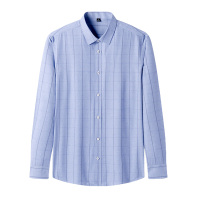 鸭鸭(yaya)男士长袖格子衬衫春季新款商务修身免烫内搭正装衬衣