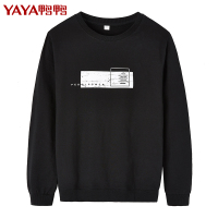 鸭鸭 97%棉 男士圆领长袖卫衣春季新款休闲百搭黑色潮流打底衫