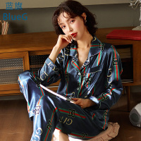 蓝旗 睡衣女2021年新款春季网红冰丝长袖女士家居服两件套装