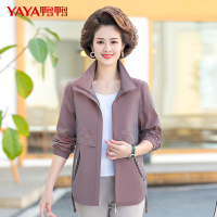 鸭鸭(yaya) 春季新款女士风衣时尚洋气短款立领中年妈妈装