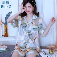 蓝旗 2021年新款睡衣女士冰丝夏季薄款网红爆短袖短裤ins风家居服套装