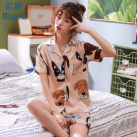 蓝旗 睡衣女士夏天冰丝短袖短裤韩版卡通可爱家居服两件套装薄款