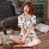 蓝旗 2021年新款睡衣女夏季冰丝薄款网红短裤短袖ins风家居服套装
