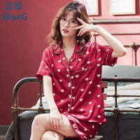 蓝旗 睡衣女士夏季薄款短袖短裤套装冰丝夏天宽松家居服公主风甜美可爱