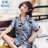 蓝旗 2021年新款睡衣女夏季冰丝薄款短袖短裤卡通可爱ins风套装家居服