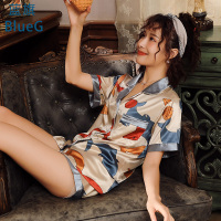 蓝旗 睡衣女夏季冰丝薄款短袖短裤卡通可爱甜美宽松家居服两件套装