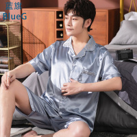 蓝旗 2021新款夏季冰丝睡衣男套装短袖短裤睡衣薄款大码青年家居服