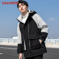 鸭鸭 90鸭绒男士连帽羽绒服时尚中长款